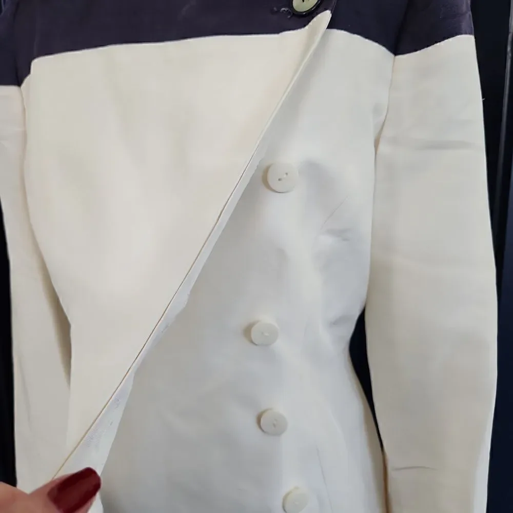 George Simonton Navy and White Silk Jacket Size 8